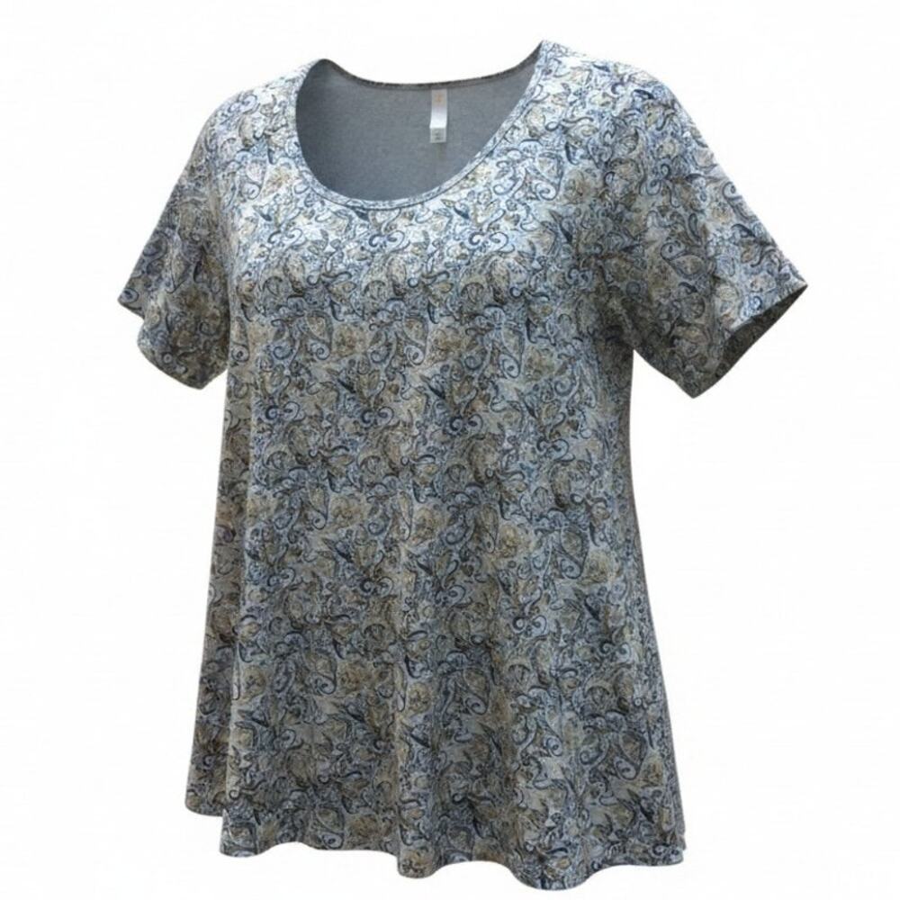 LuLaRoe Womens T-shirt Gray/Gold Pasley Sort Sleeve Scoop Neck Size 2XL